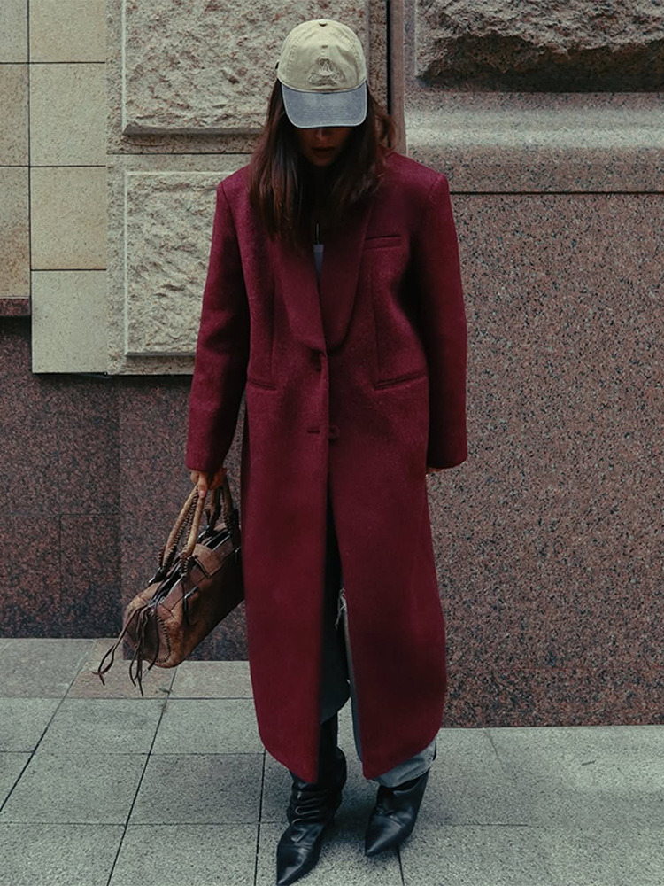 Abrigo Largo de Lana para Mujer de Poliéster, Con Solapa, para Otoño e Invierno image 4