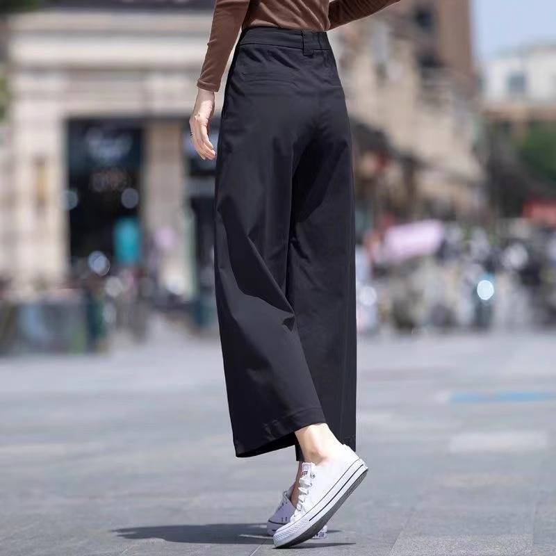 女性用テンセルワイドレッグパンツ、夏用薄手スリムハイウエストストレートパンツ、小柄な人向け、ゆったりカジュアル9点パンツ|undefined