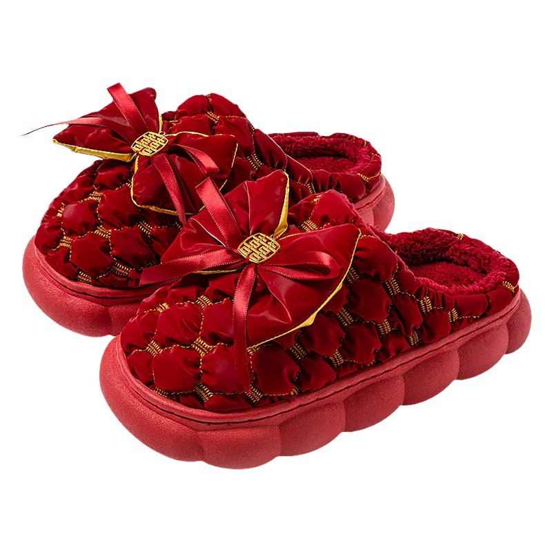 Зимние хлопчатобумажные тапочки свадебные большие красные праздничные тапочки свадебные подружки невесты приданое свадебные легкие хлопчатобумажные тапочки
