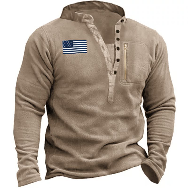 Men's V-Neck Button-Down Fleece Thermal Tactical Hoodie With Long Sleeves For Training And Workouts_viptrois.com