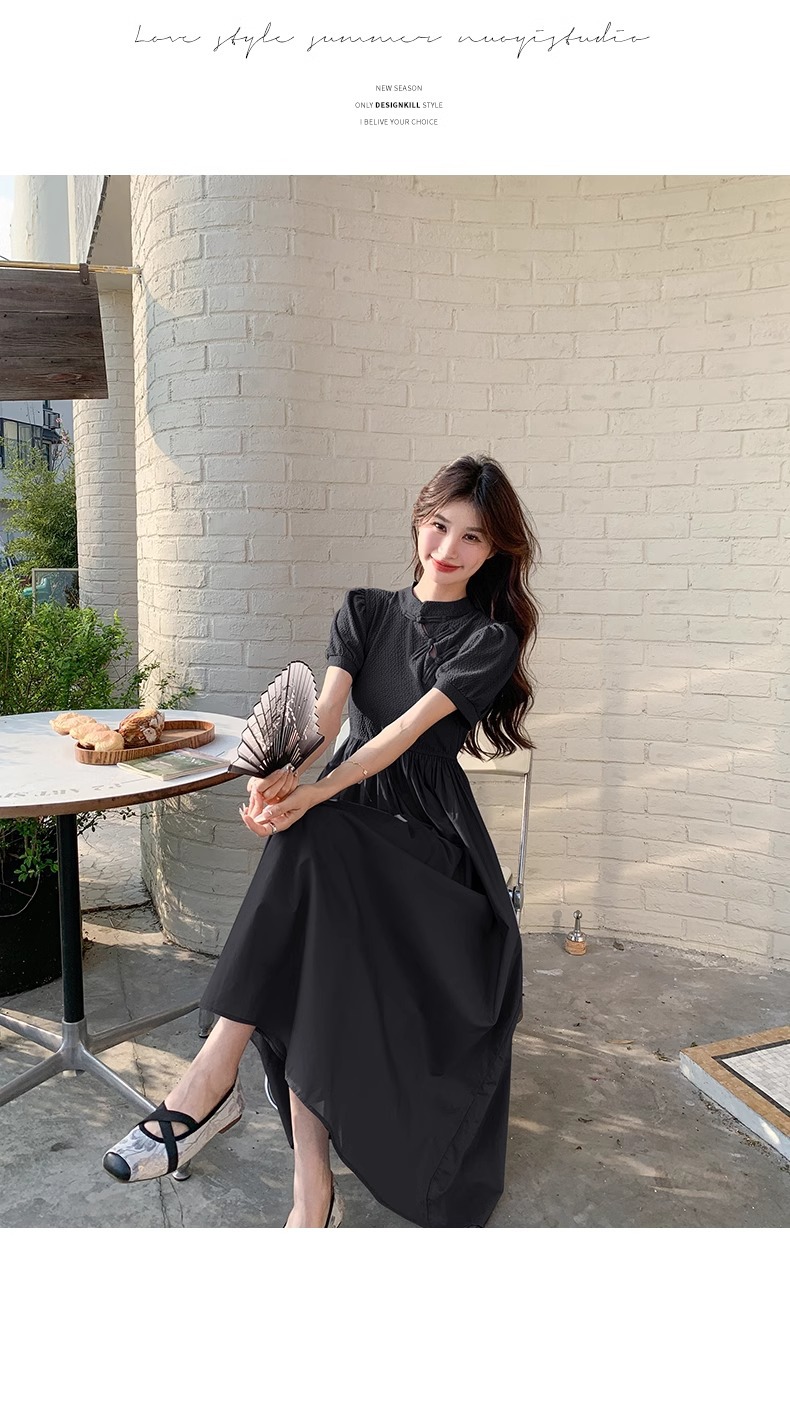Blue Chinese Style For Women, Summer 2025 New Model, Improved Cheongsam, Elegant And Slimming Long A-line Dress_ecoleips.com