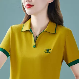短袖t恤女跨境夏季新款运动POLO衫妈妈夏季翻领短袖上衣洋气宽松