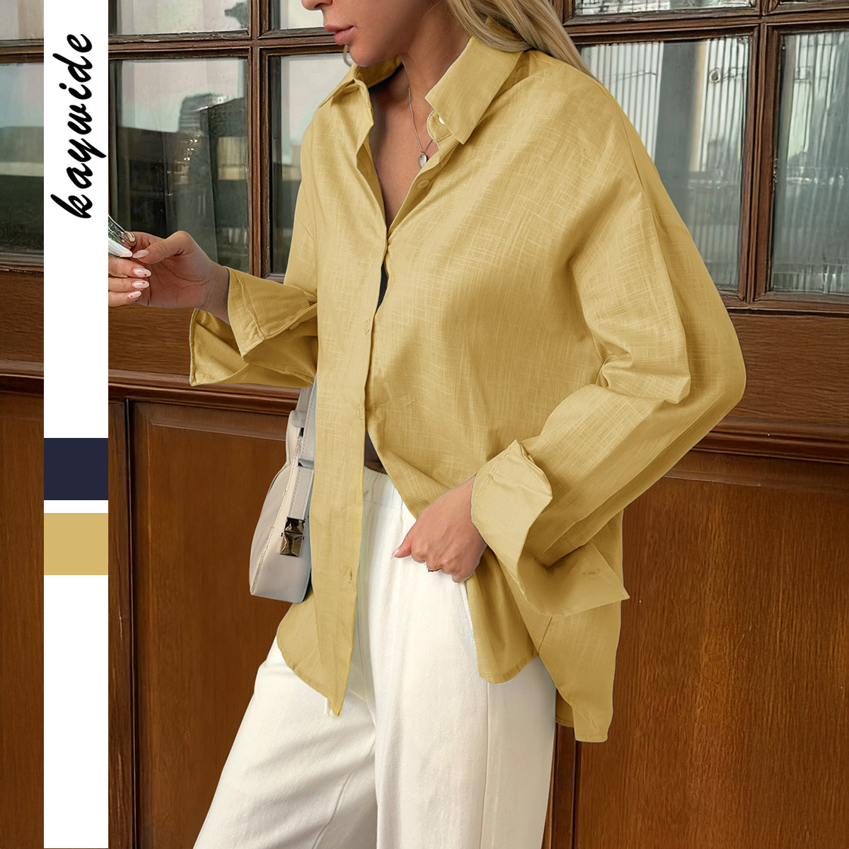 Damen-Freizeitbluse in Unifarbe, europäisch-amerikanischer Stil, schlichte Mode, Frühlings- und Sommerbekleidung_voghion.com