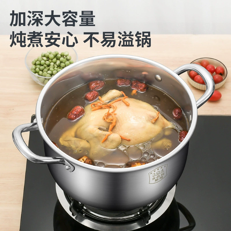 Кастрюля-Soup Pot из нержавеющей стали 304 с утолщённым дном, двойные ручки, совместима с индукцией и газом для кипячения