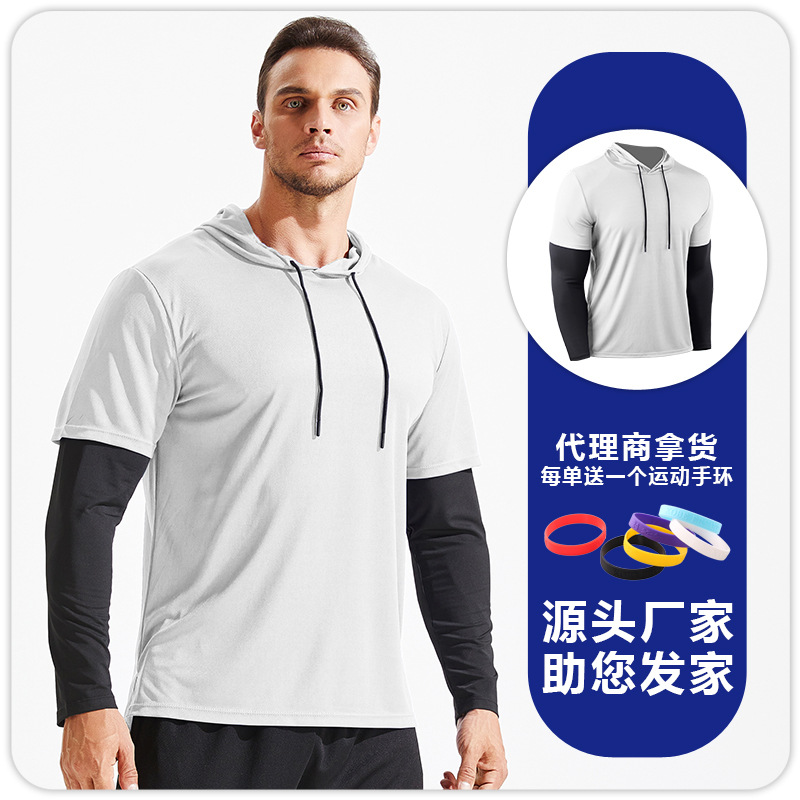 Falso suéter de dos piezas deportes de los hombres de cuello redondo marca de moda suelta más la ropa de los hombres de moda ins manga larga fitness Top ropa image 7