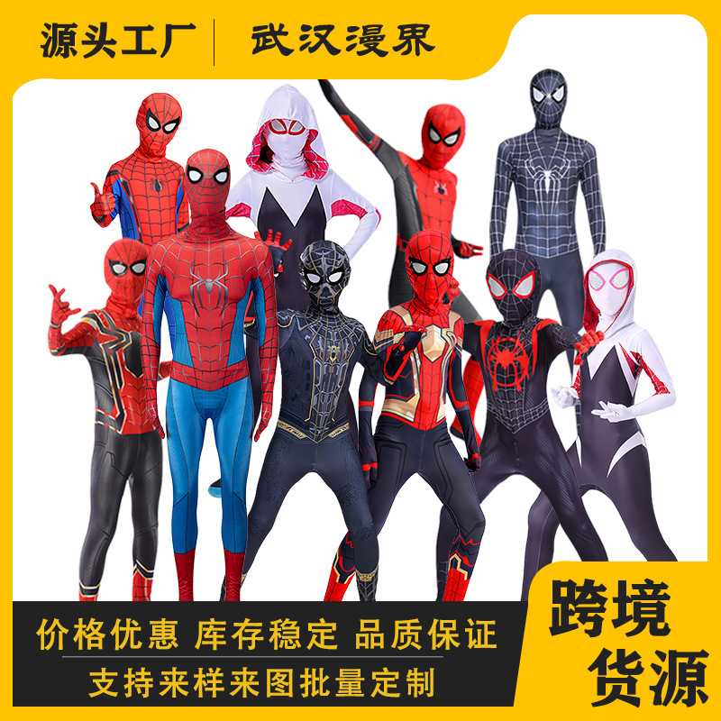 European and American Halloween Costumes for Kidsren, Black Spider-Man Jumpsuits, Adult Miles Bodysuits, Cos Gwen Clothes