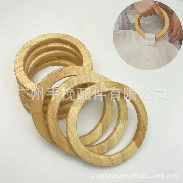 Fabric Bucket Bag Wooden Handle Hand-in-hand Gift Box Accessories Solid Wood Hand-in-hand 12cm Solid Wood Ring Woven Handle
