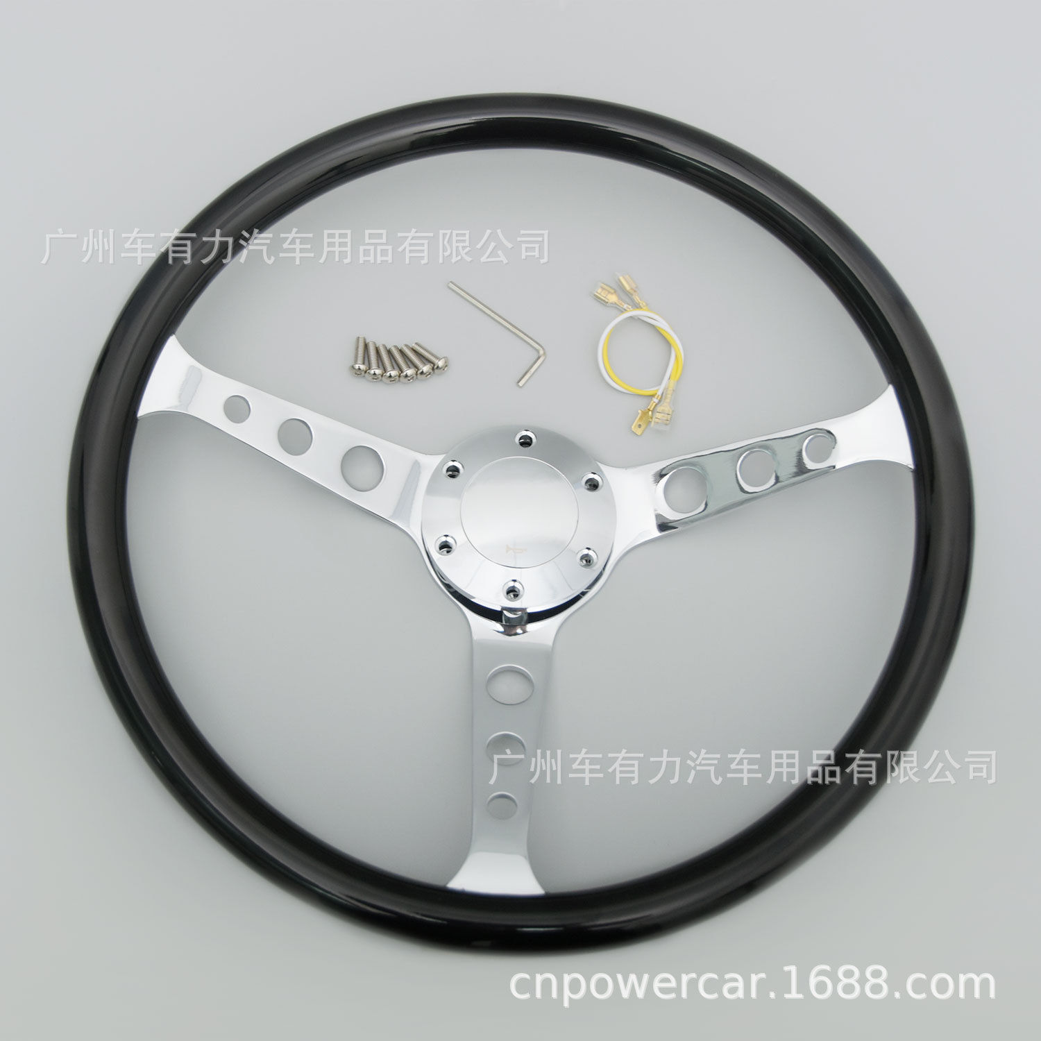 Factory Direct Sales: Car Modification Glossy Black Long-Hole Steering Wheel 15inch Electroplated Universal Steering Wheel
