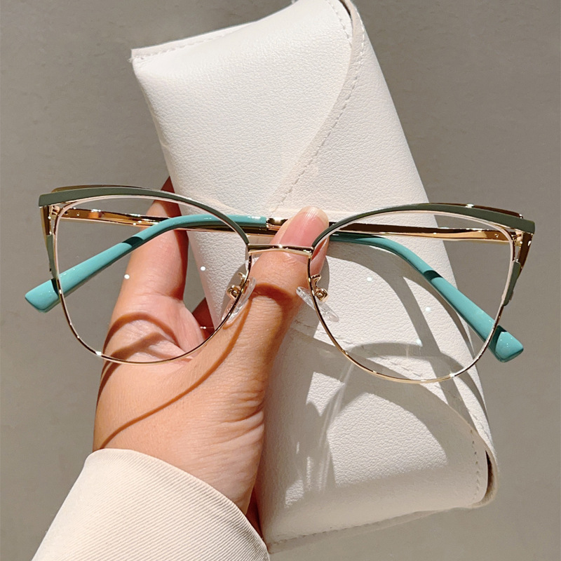 New Cross-Border Cat-Eye Style High-End Anti-Blue Light Glasses with Metal Frames for Business and Office Use, Can Be Customized with Prescription or Non-Prescription Lenses