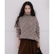 绵羊毛高领异形麻花毛衣女秋冬新款复古休闲设计感宽松上衣