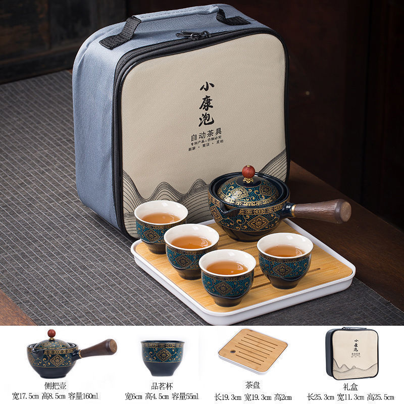 360 ° ティーポットセラミックシングルポット中国家庭用フィルターティーメーカー黒陶器カンフーティーセットサイドハンドル 1 ポット 4 カップ|undefined