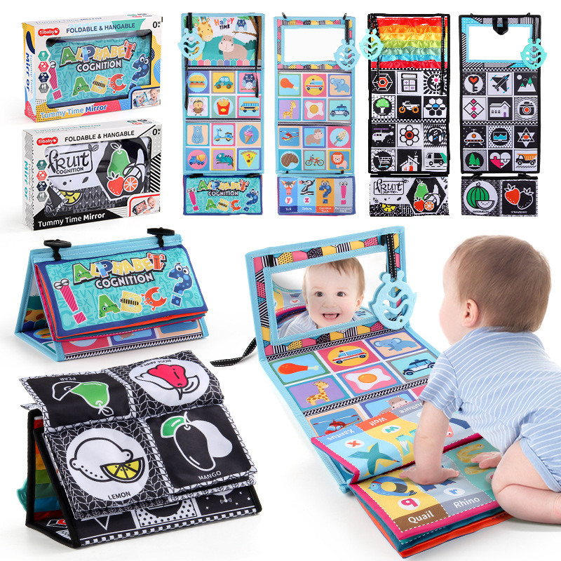 Baby and Toddler Educational Cognitive Colorful English Hanging Durable Non-tear Black and White Mirror Calendar Foldable Cloth Book