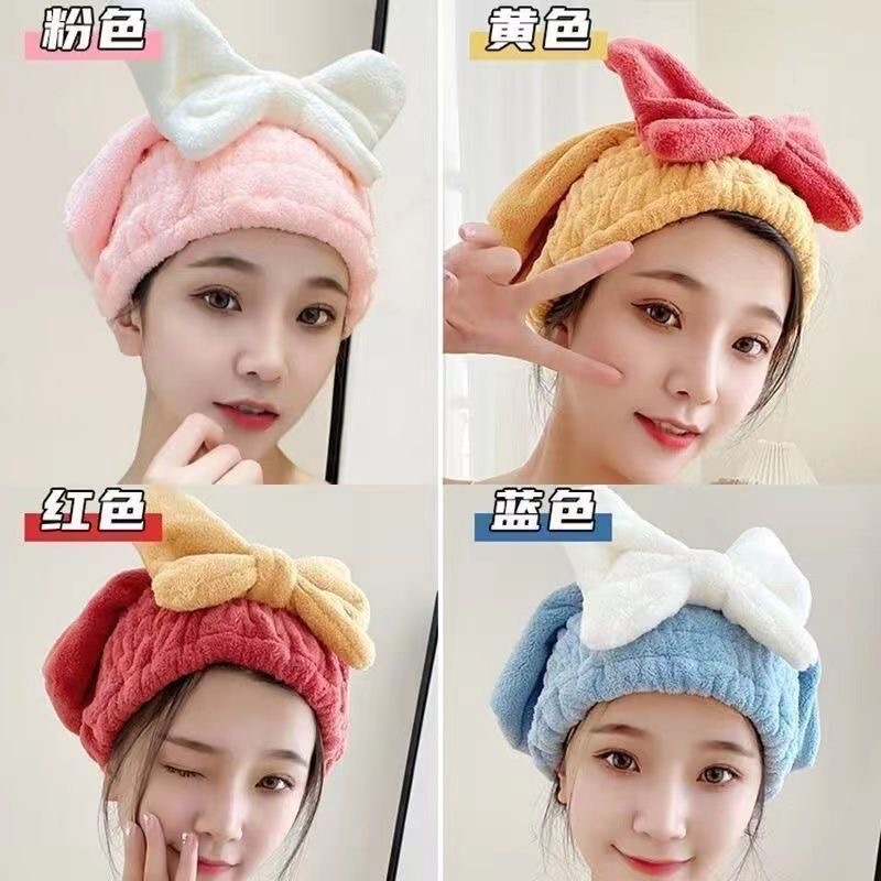gorra de baño gorra de cabello seco gorra de cabello para mujeres gruesa ultra absorción rápida secado lindo arco de coral veludo toallas para el cabello seco toallas al por mayor