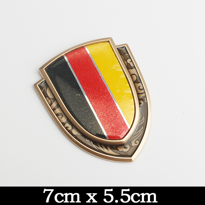 German, British, Italian, American and French Flag Metal Stickers, Patriotic Modified Car Logo Shield Side Logo Body Stickers