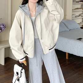 假两件拼接连帽棒球服外套女2025开春新款小个子超火减龄休闲卫衣
