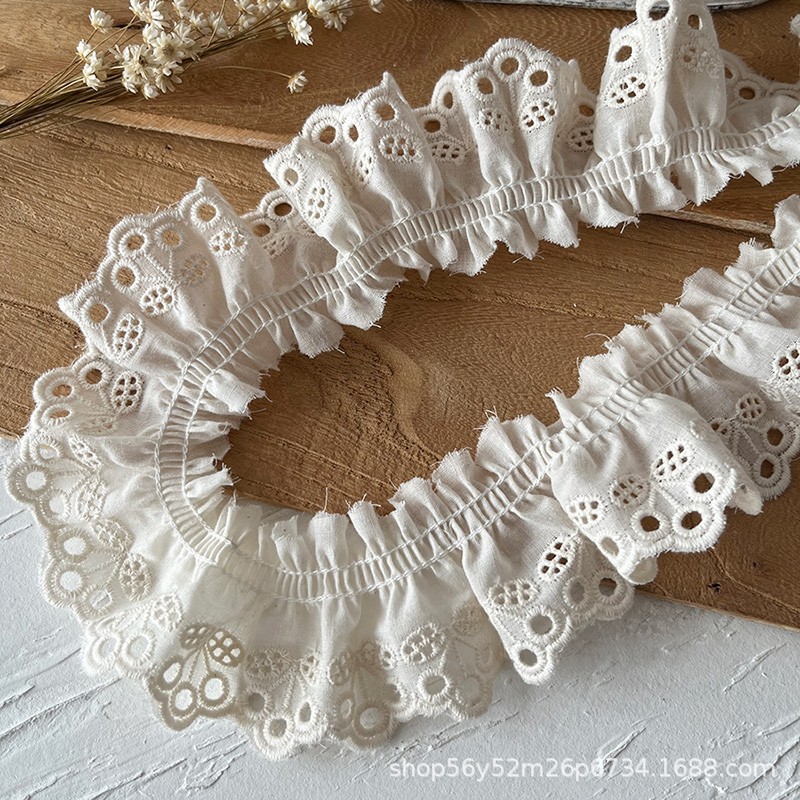 現物の多くの綿の刺繍のしわのレースの家庭用紡績の服装の補助材料の手作りのDIY布芸の白い杏色の卸売り