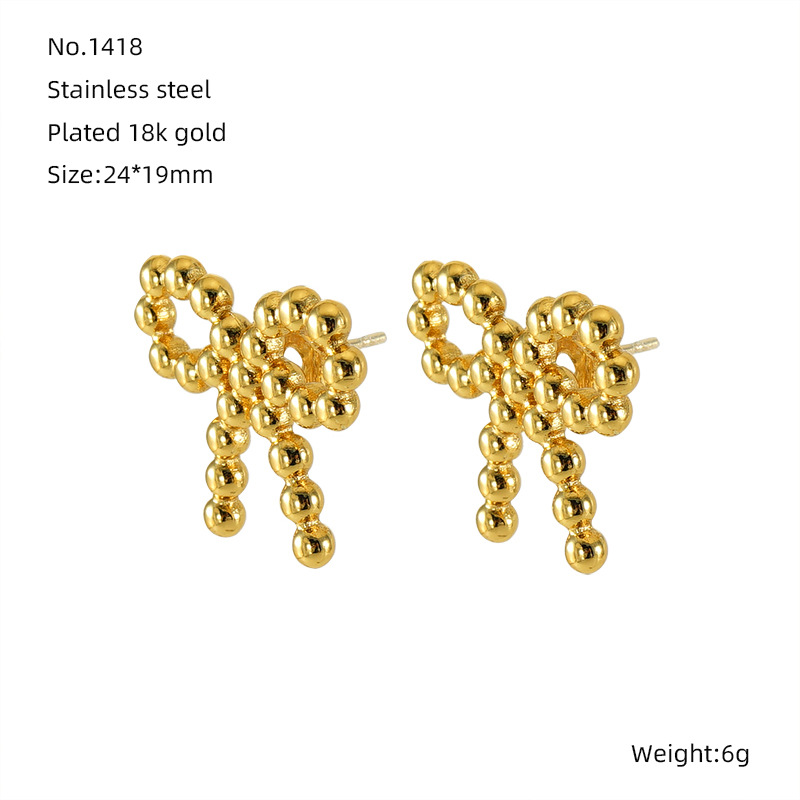 Transfronterizo europeo y americano estilo ins nueva personalidad tendencia chapado en oro de 18k cuentas redondas de acero inoxidable aretes de lazo pendientes accesorios