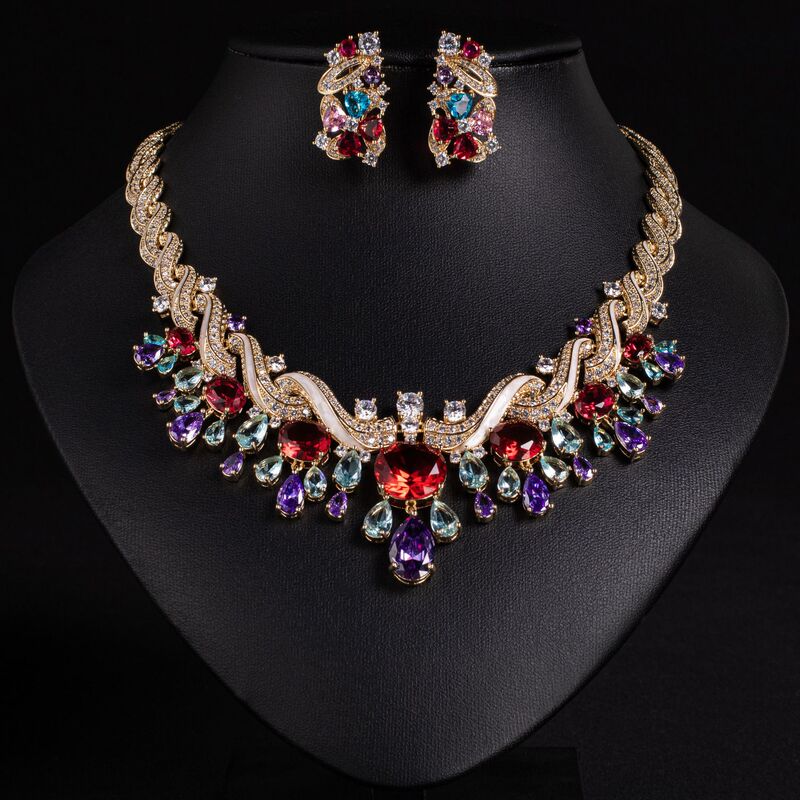 Cross-Border Zircon Necklace Earrings Jewelry Set Bridal Wedding Dress Banquet High-End Jewelry Wedding Accessories Cross-Border Zircon Necklace Earrings Jewelry Set Bridal Wedding Dress Banquet High-End Jewelry Wedding Accessories