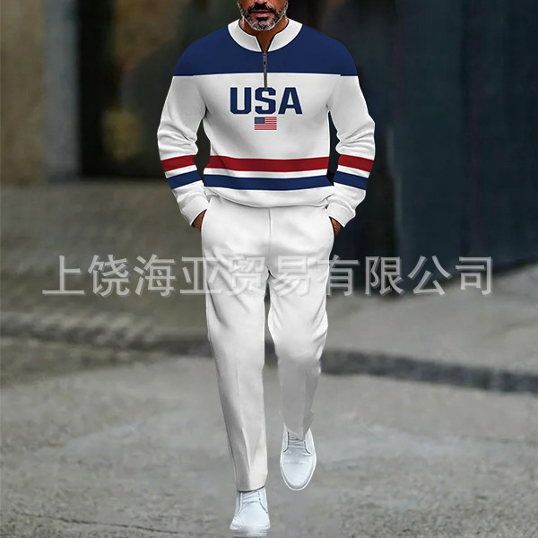 2025跨境外贸新品欧美热卖休闲潮流爆款男装两件套3d数码印花|undefined