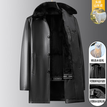男士真皮山羊皮貂皮大衣水貂毛领中老年冬季御寒中长款大貂内胆男