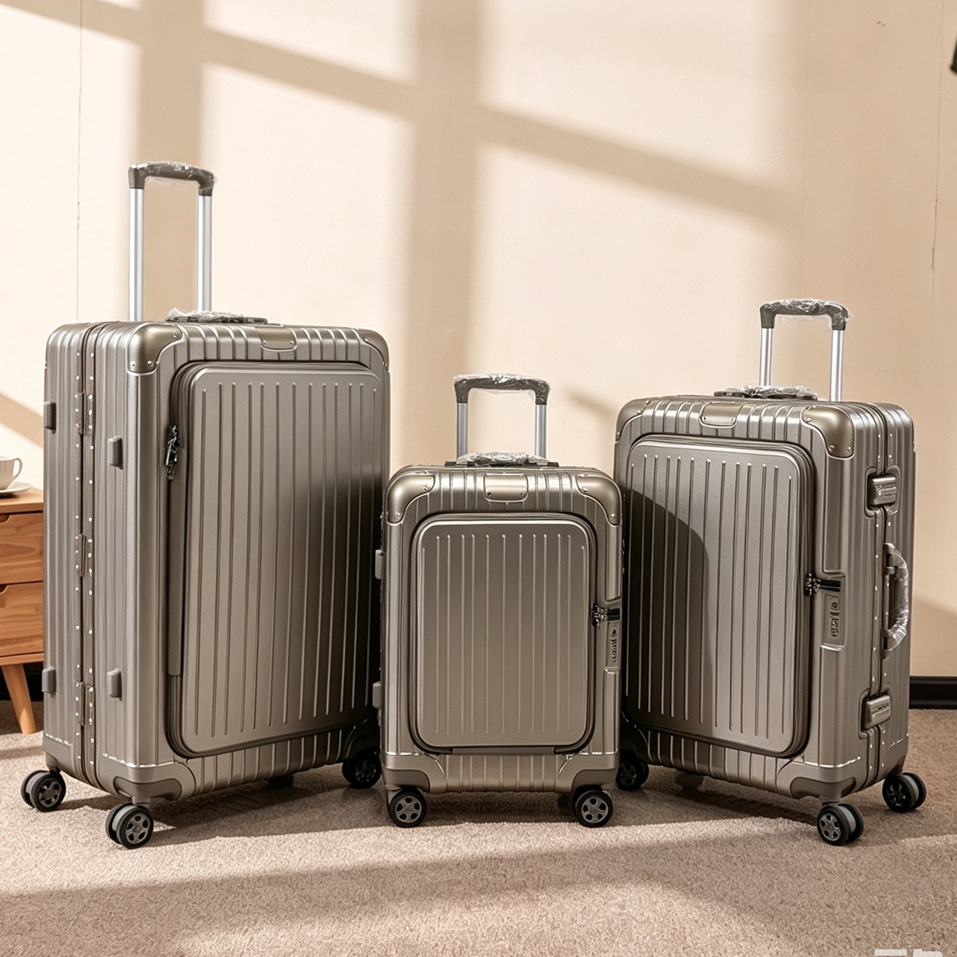 Factory direct stock 2026 sturdy and durable suitcase with cup holder, TSA lock, front opening, side opening, 20/24/28 inch.