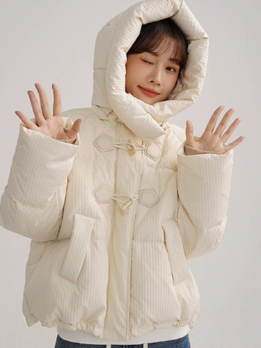 Women's Short Puffer Jacket 2024 Winter Anti-Wind Waterproof Thick Warm Cowhide Button Outerwear Trendy and Versatile for Petite Women