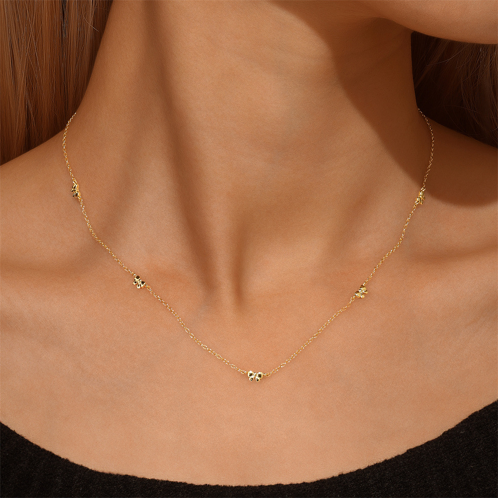 Daily Occasion 925 Sterling Silver Material 1 Piece 1 Set 925 Sterling Silver Bow Knot Cable Chain Bracelets Necklace