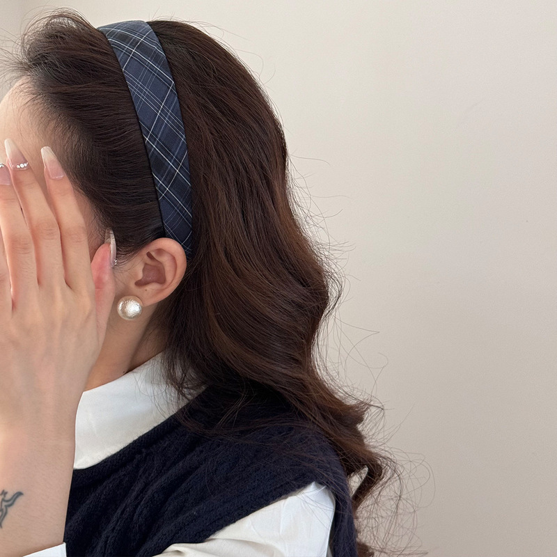 学院风格纹发箍女款头饰百搭复古气质外出发卡布艺压发细头箍发饰|undefined