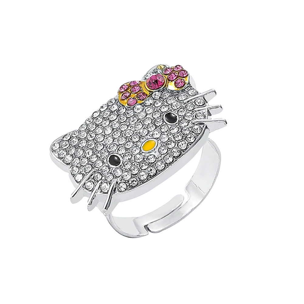 One size cute cartoon ring with stone, diamond encrusted