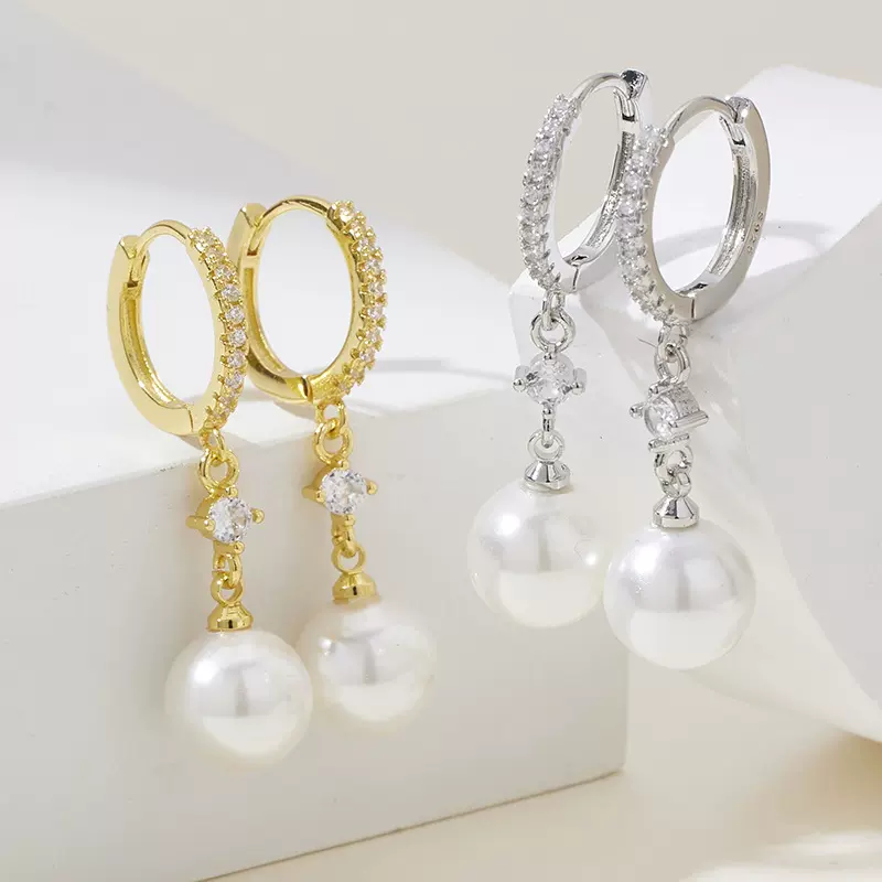 跨境镶钻珍珠耳环长款贝珠耳钉2022新款个性耳扣耳坠饰品厂家直供