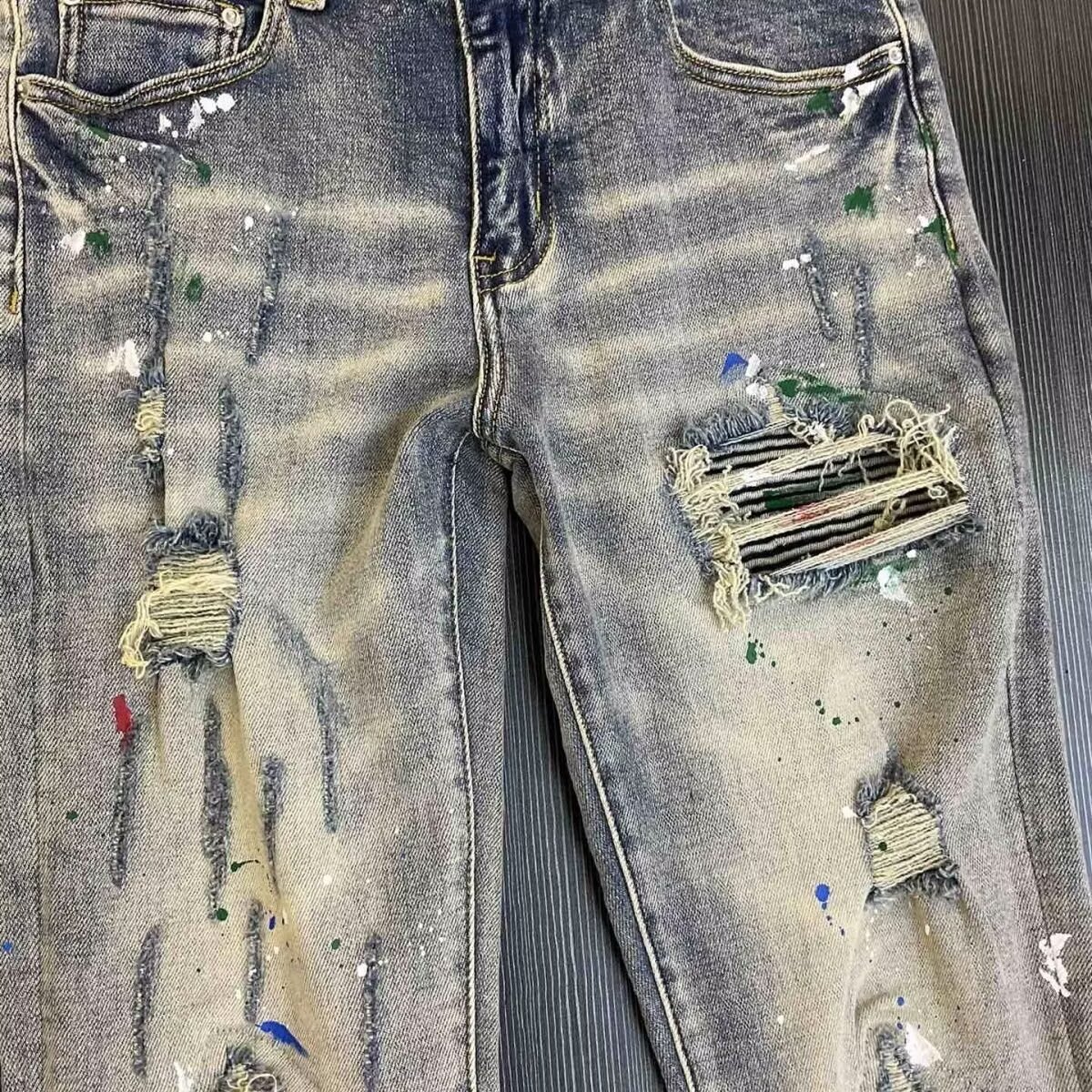 Men's Clothing Men's Retro Distressed Ripped Patched Stretch Slim Fit Skinny Jeans High Street Fashion Brand For Formal & Casual_mkmklike.com