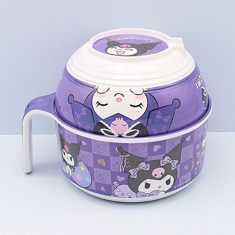 Cartoon cute coolomi instant noodle bowl suit with lid and handle large capacity anti-scald student dormitory soup rice bowl