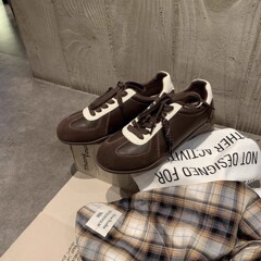 复古真皮德训鞋2025年新款百搭休闲运动鞋韩版系带阿甘鞋女