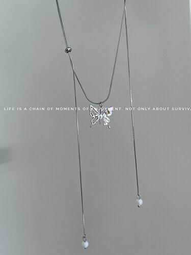 Silver Butterfly Pull-Chain Necklace for Women, Chic Cold Wind, Light Luxury Clavicle Chain, Fashion  New Arrival, Versatile Collar Necklace