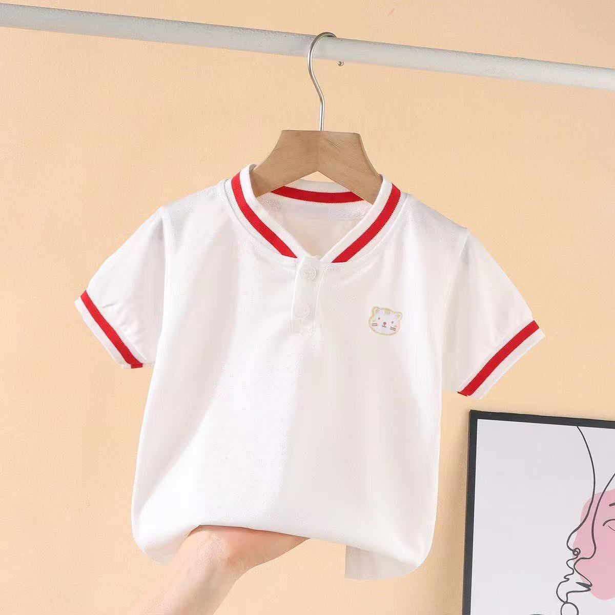 Summer children's T-shirt polo shirt, boy's short-sleeved top, handsome and stylish cartoon collared clothes for toddlers.