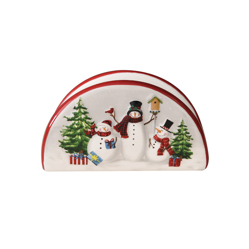 País nórdico Navidad muñeco de nieve cerámica servilleta titular hogar vajilla en relieve servilleta titular