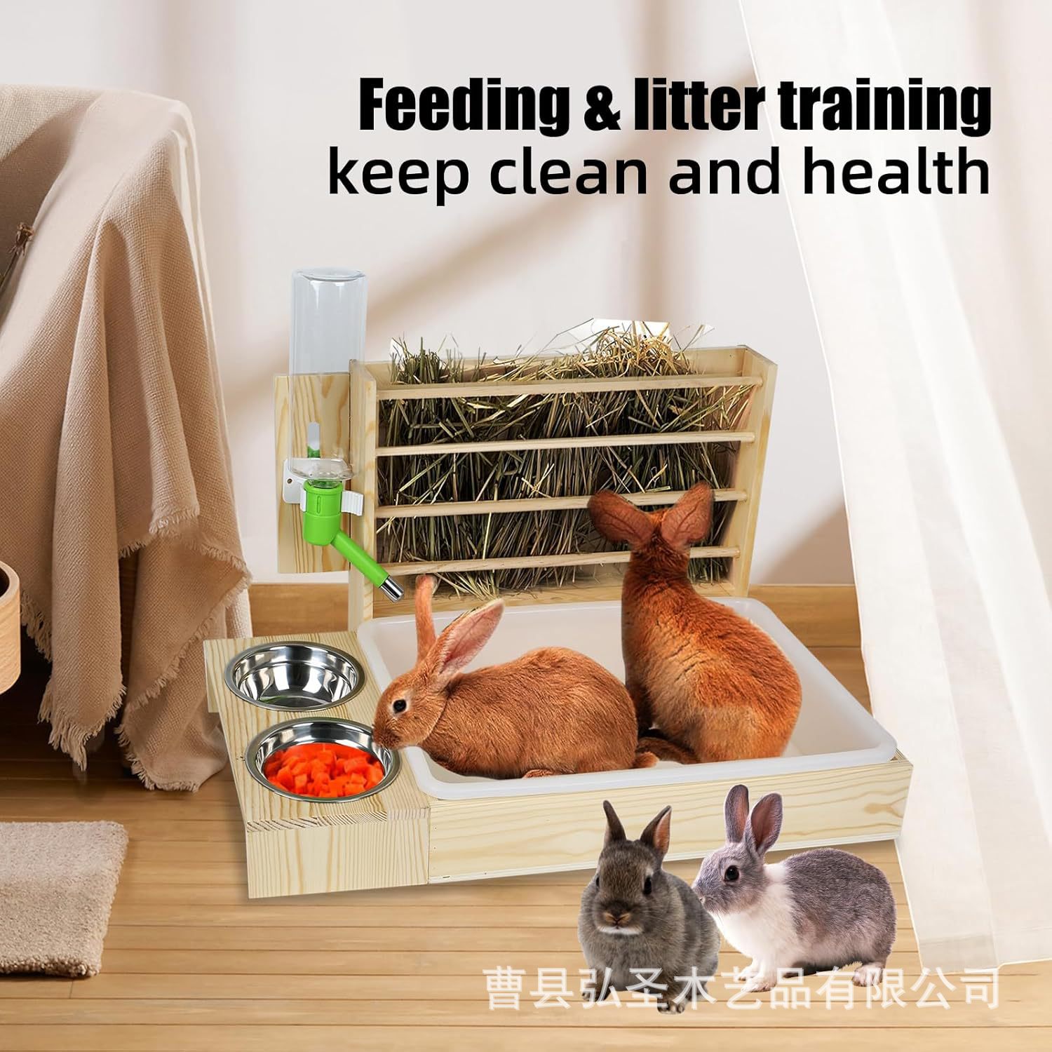 Estante de paja de madera para conejo, lavabo para comer, estante de paja para conejo, estante de paja para mi vecino Totoro, estante de paja vertical, estante de alimentación de hierba divertido multiusos en stock