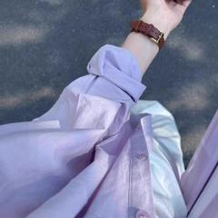韩系紫色防晒2025纯棉衬衫女早秋薄款慵懒宽松休闲长袖衬衣外套