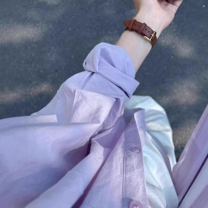 Korean Purple Sunscreen 2025 Pure Cotton Shirt Women's Early Autumn Thin Lazy Loose Casual Long-Sleeved Shirt Jacket