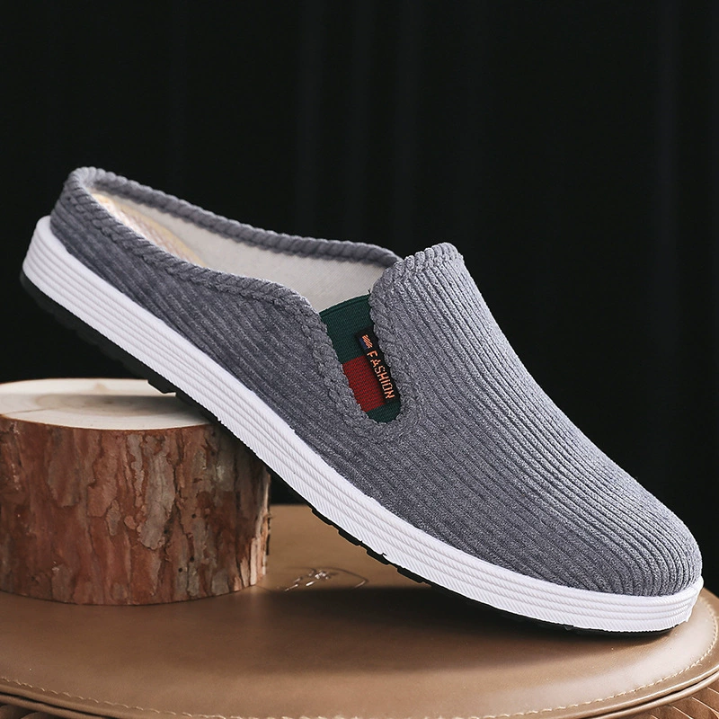 Старая пекинская обувь из ткани мужская обувь противоскользящая круглая голова без каблуков и полуподдоны домашняя дышащая мужская обувь из ткани