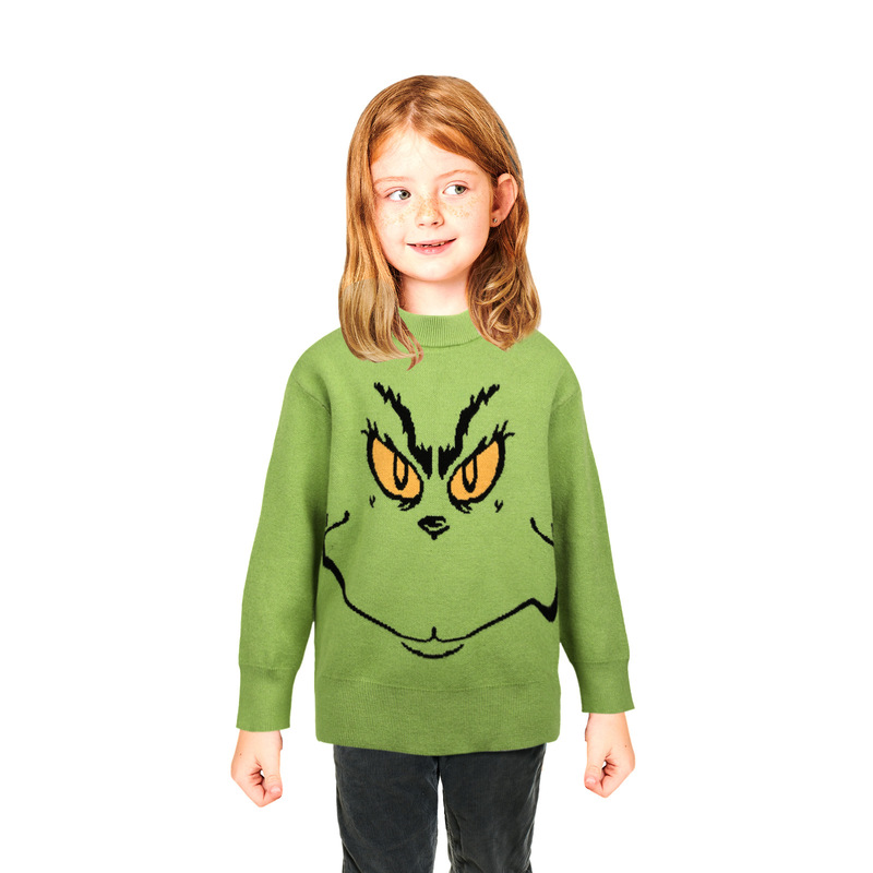 In Stock Christmas Children's Clothing Green Furry Monster Grinch Sweater Long-Sleeved Christmas Children's Sweater Grinch Children's Clothing