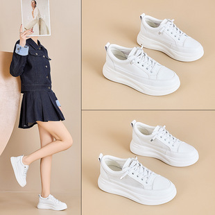 New Genuine Leather White Shoes Women's Casual Lightweight Height Increasing Women's Shoes Fashionable Women's Single Shoes Breathable Sneakers Flat Shoes