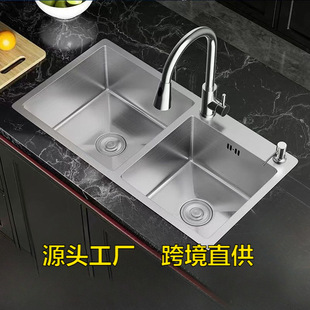 Integrated Stainless Steel Kitchen Sink Double-Slot Handmade Double Sink Thickeneded Vegetable Basin Package Above and Below Installation