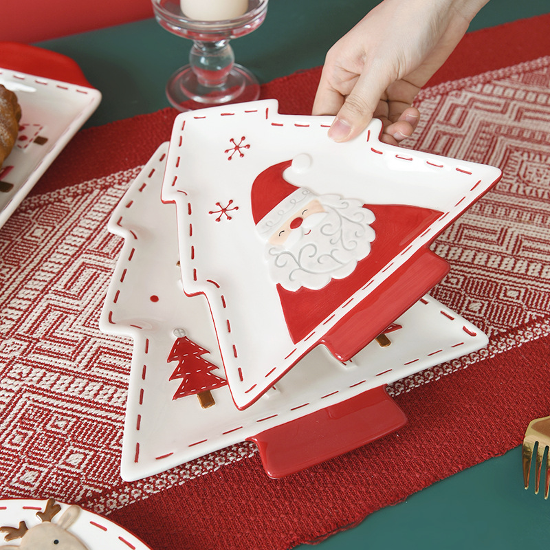 Nordischer Weihnachtsmann-Weihnachtsbaumteller, kreativer baumförmiger Teller, Speiseteller, Dessert-Snack-Teller, Tablett, Geschirrteller_voghion.com