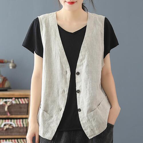 Women's summer thin cardigan jacket, loose fit, outerwear, small backless top, single-breasted, pure color, casual, sleeveless