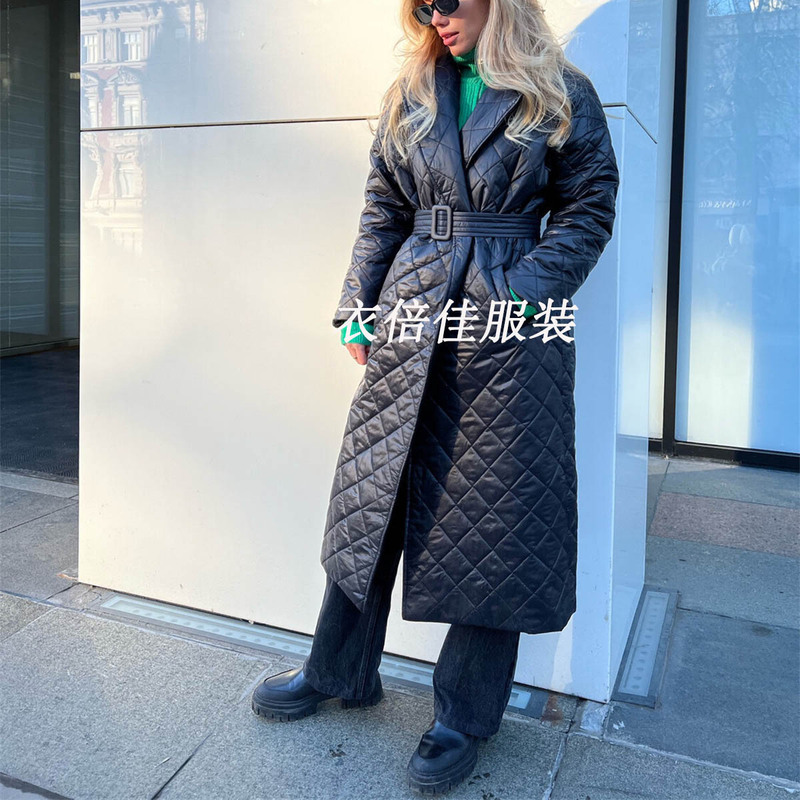 2024 Warm Cotton Clothes Autumn and Winter New Cotton Clothes Women's Diamond Cotton Jackets Waist Long Coats Fashionable Large Size Jackets Women