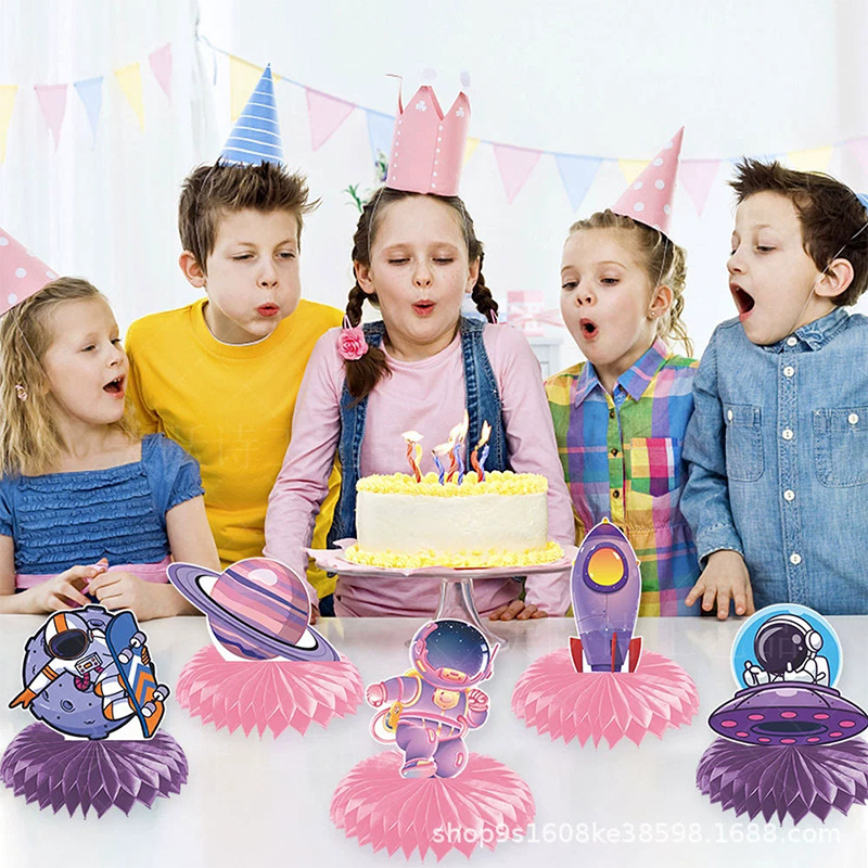 Alegría Rosa espacio fiesta de cumpleaños decoración panal decoración universo tema mesa de decoración de escritorio