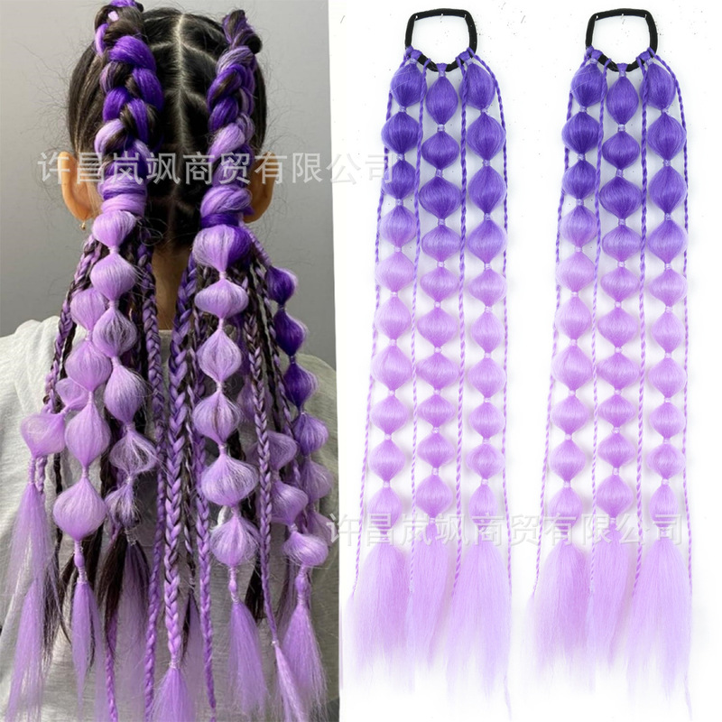 Factory direct synthetic lantern bubble ponytail hair 20 inch gradient bubble ponytail twisted braid elastic band