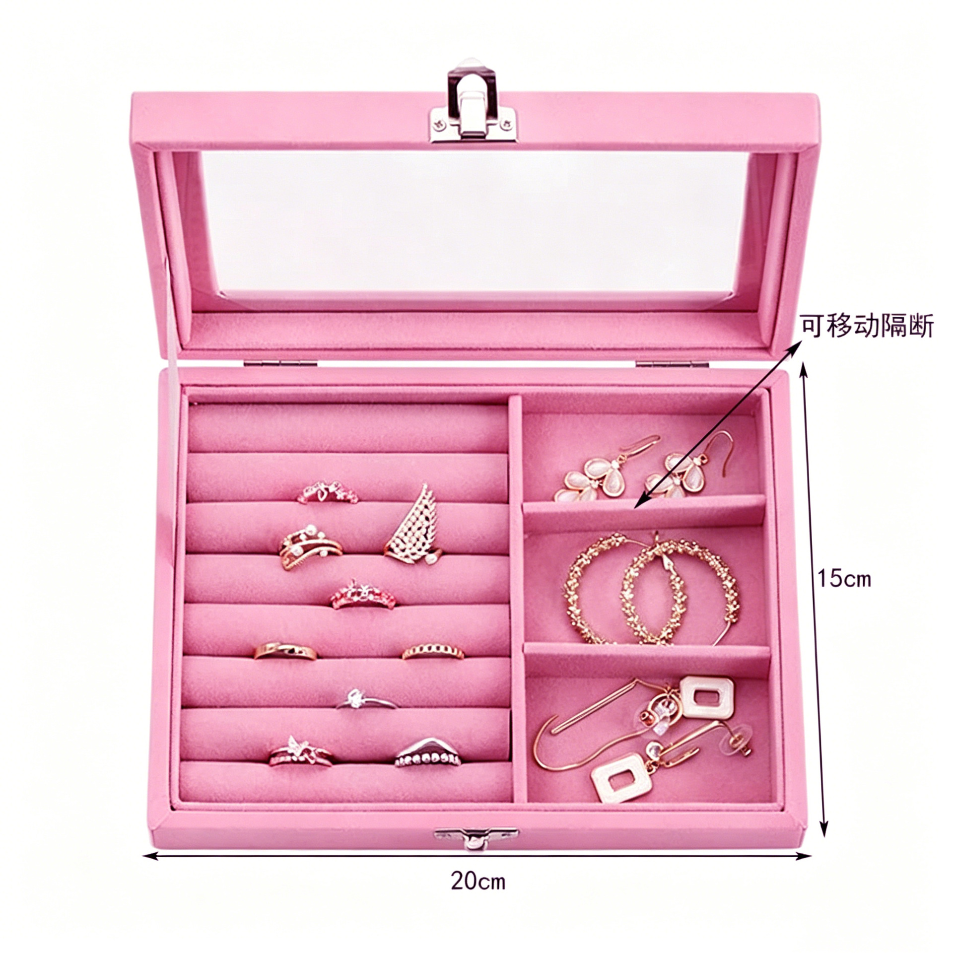 Ventana abierta caja de joyería pendientes collares de clasificación caja de almacenamiento de joyería caja de acabado de joyería casera caja de almacenamiento gris image 16