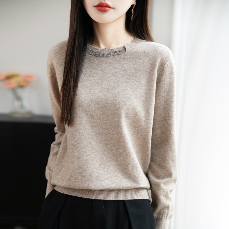 圆领镶钻毛衣打底衫女2025秋冬季新款洋气百搭宽松针织打底衫批发|undefined